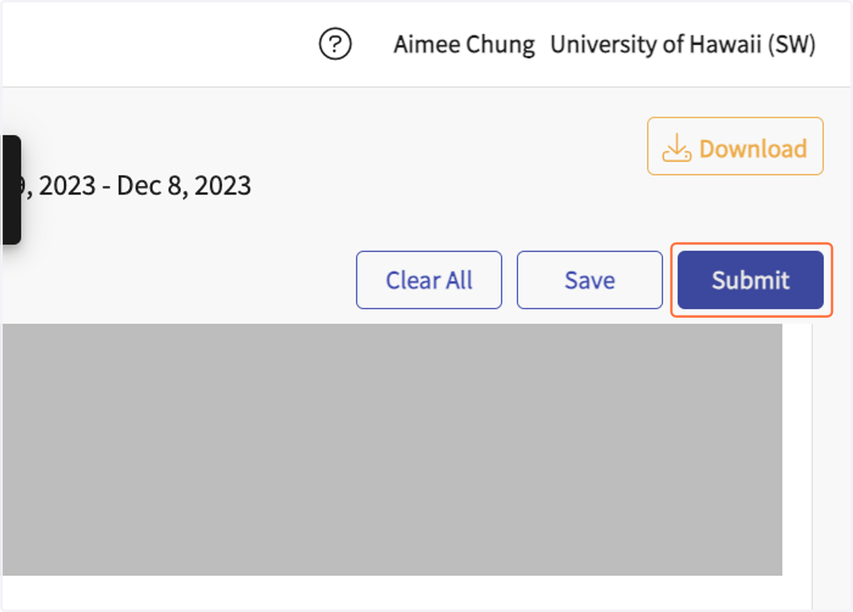 Site Supervisors: Click Save. Do not click on Submit. Field Instructors: After the SS signs (if applicable), then the FI can sign and click on Submit.