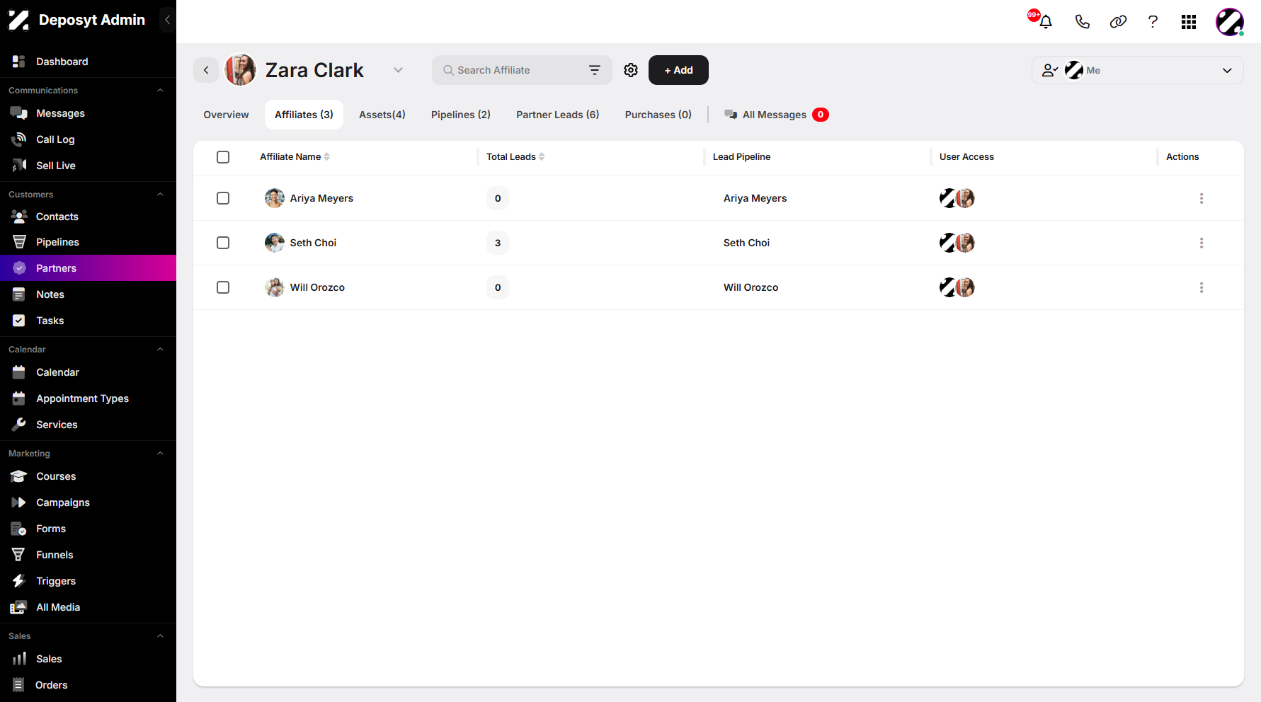 Step 4: You can now view the selected partner’s affiliates.