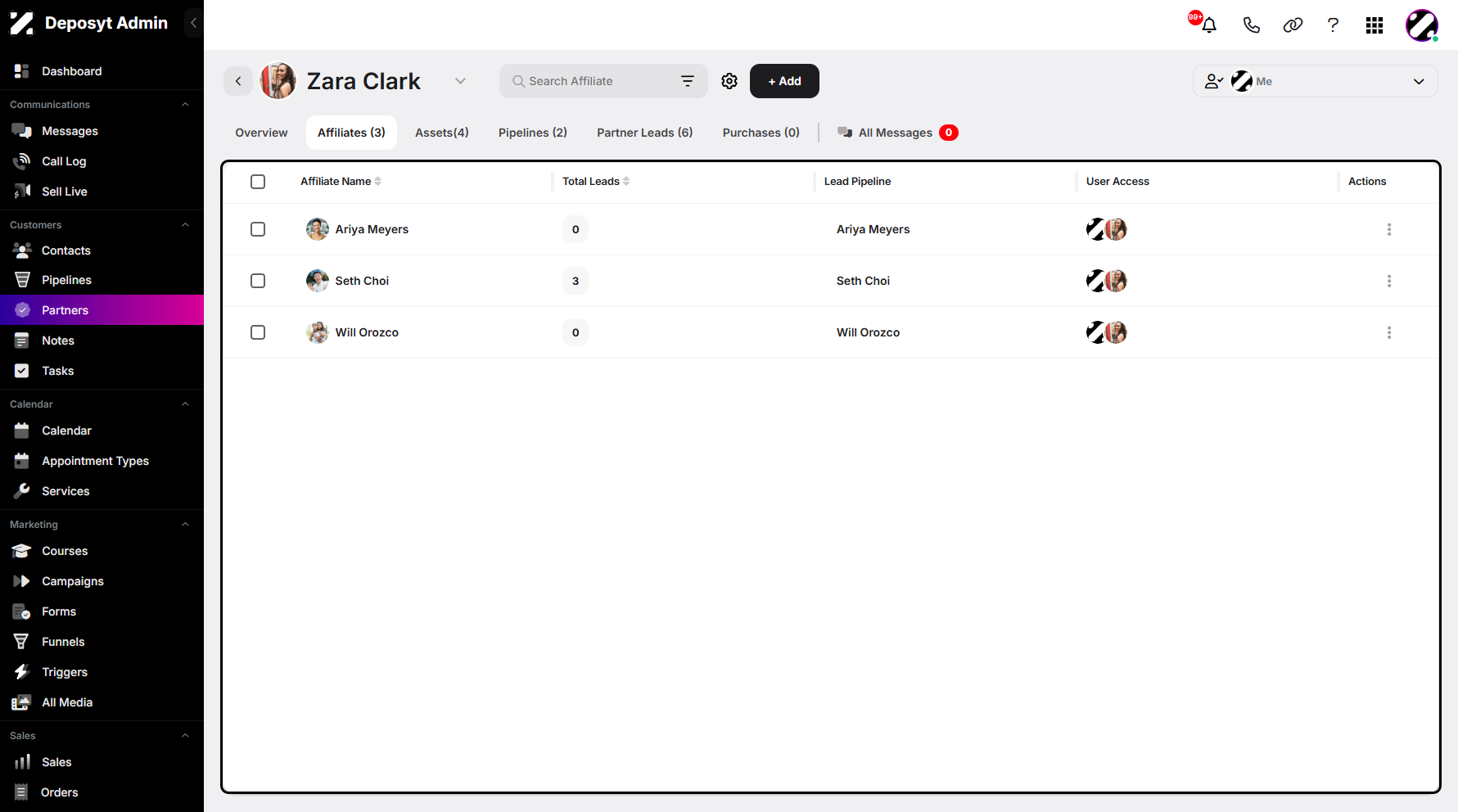 Step 4: You can now view the selected partner’s affiliates.