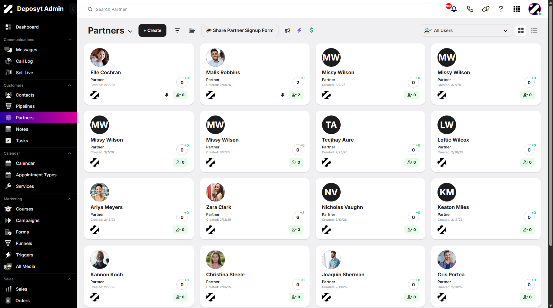 Step 2: You will then be navigated to the Partners tab.