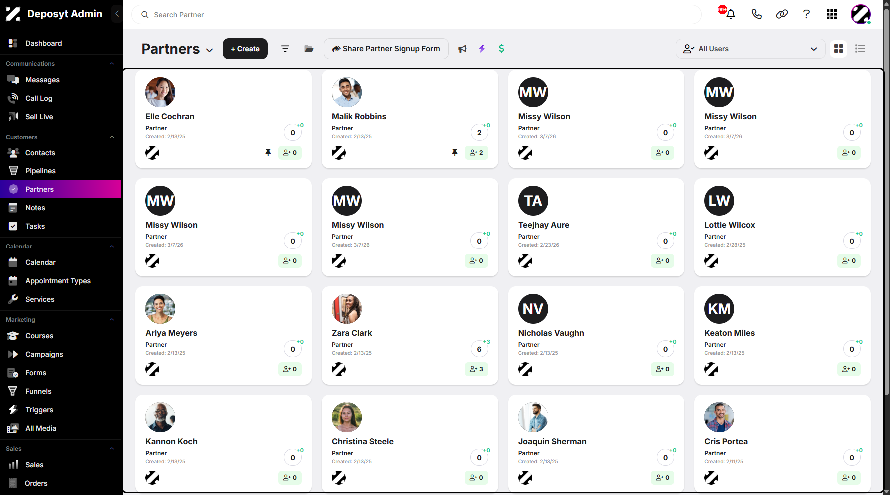 Step 2: You will then be navigated to the Partners tab.