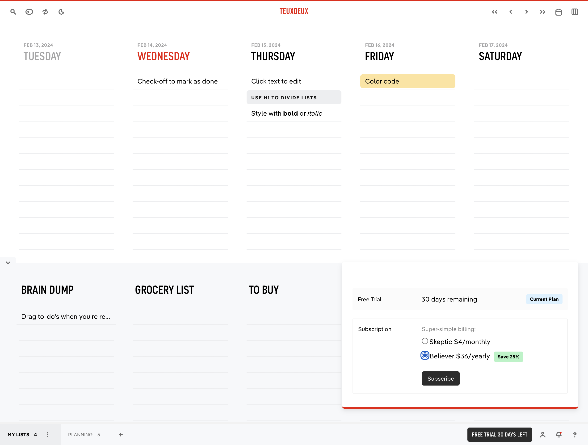 Select a billing plan and click 'Subscribe' to enter your payment method