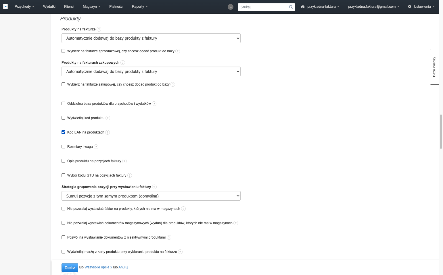Zaznacz checkbox przy tej opcji, by ją aktywować w ustawieniach konta.