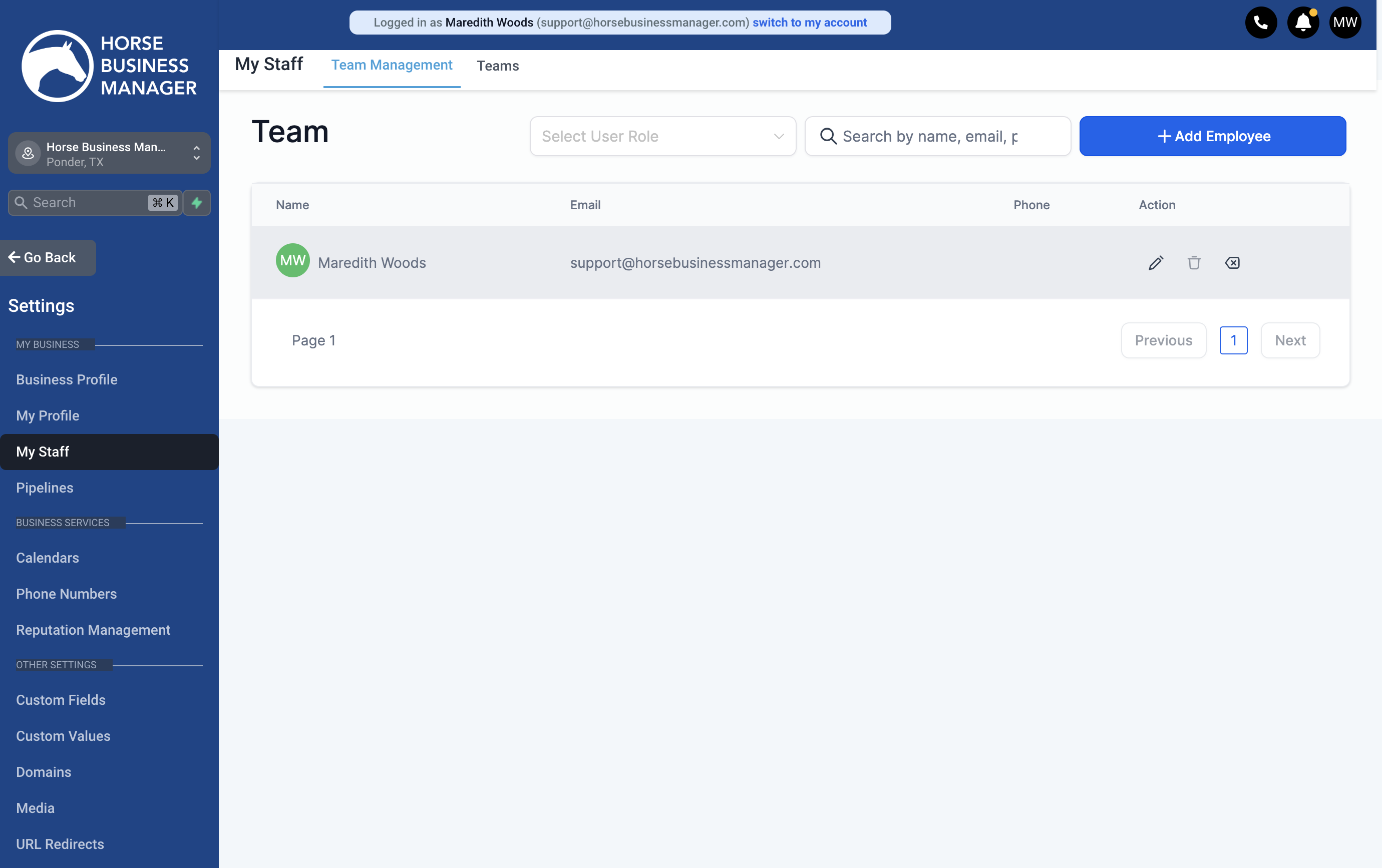Locate your contact or click +Add Employee to add yourself