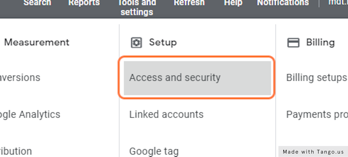 Click on Access and security