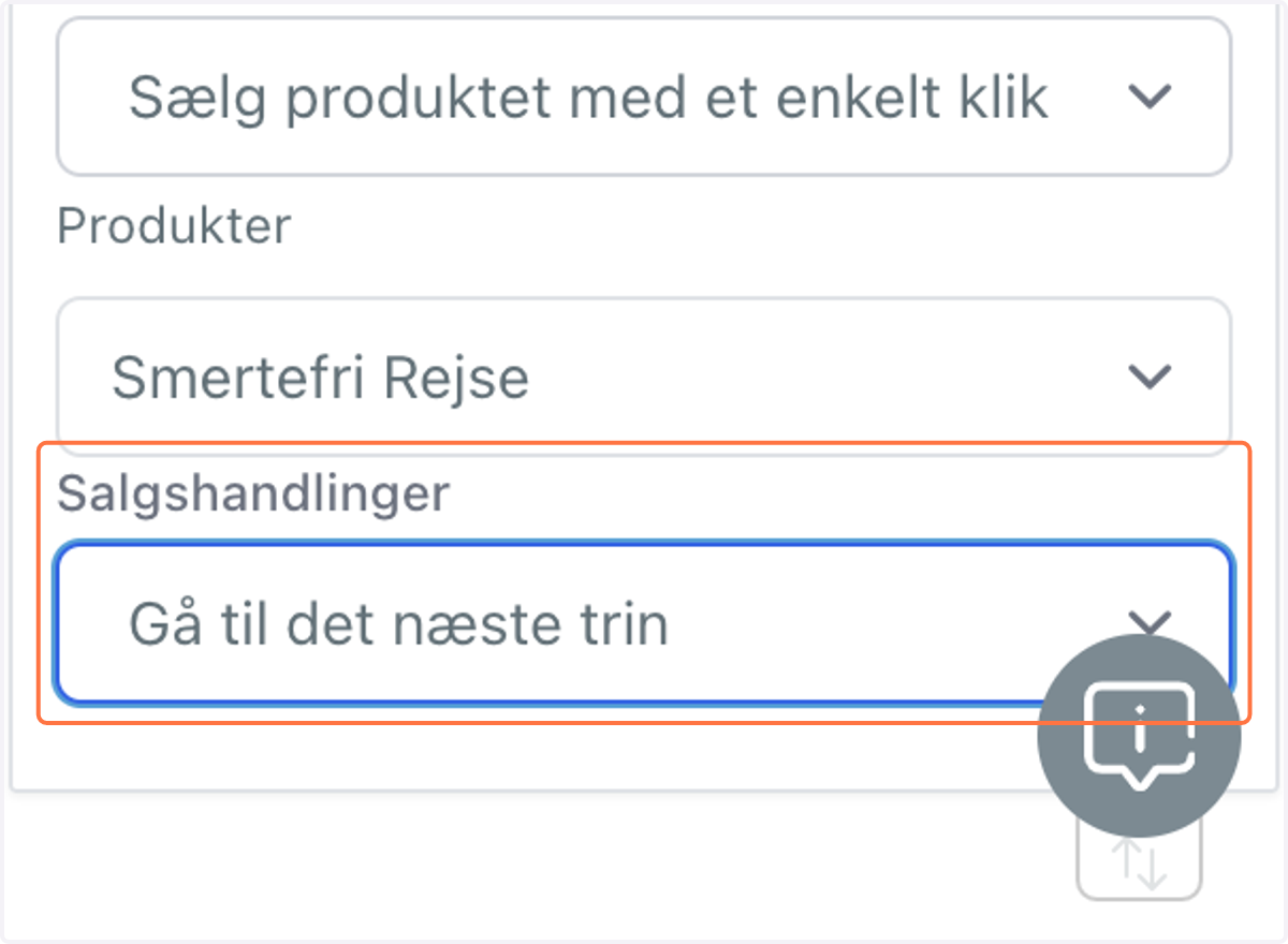 I feltet "Salgshandlinger" vælger du muligheden "Gå til næste trin" som typisk er din kvitteringsside.