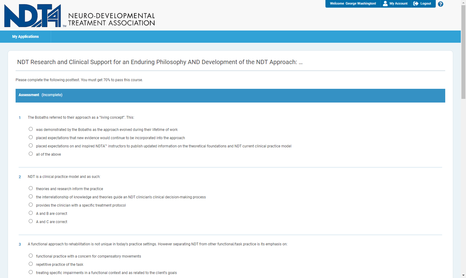 Please note: you must receive over 70% on your course assessment to receive CE credits