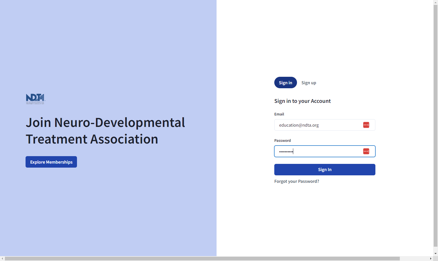 Sign into your NDTA account