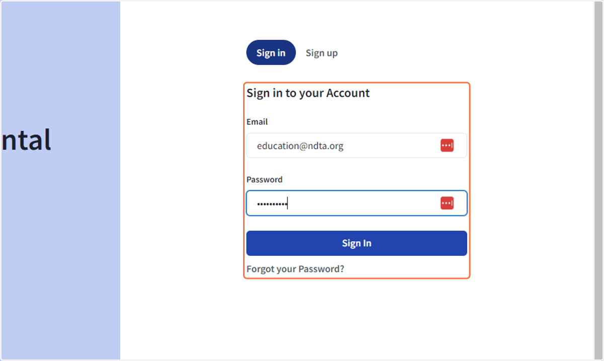 Sign into your NDTA account