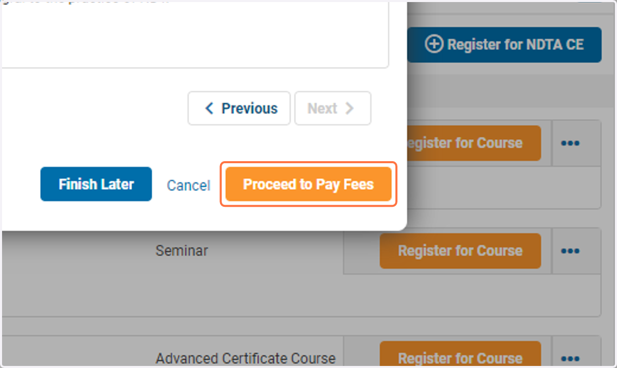 Click on Proceed to Pay Fees to pay for your course registration