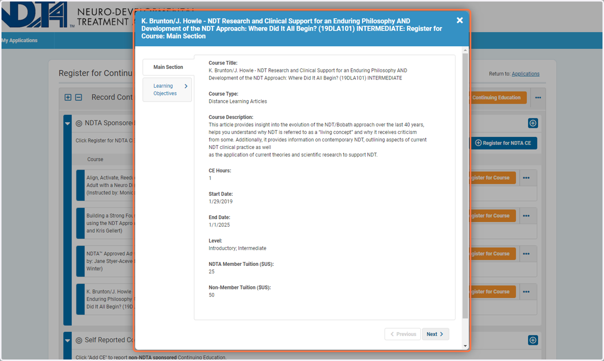 Course information will pop up. Click Next when you are ready to proceed