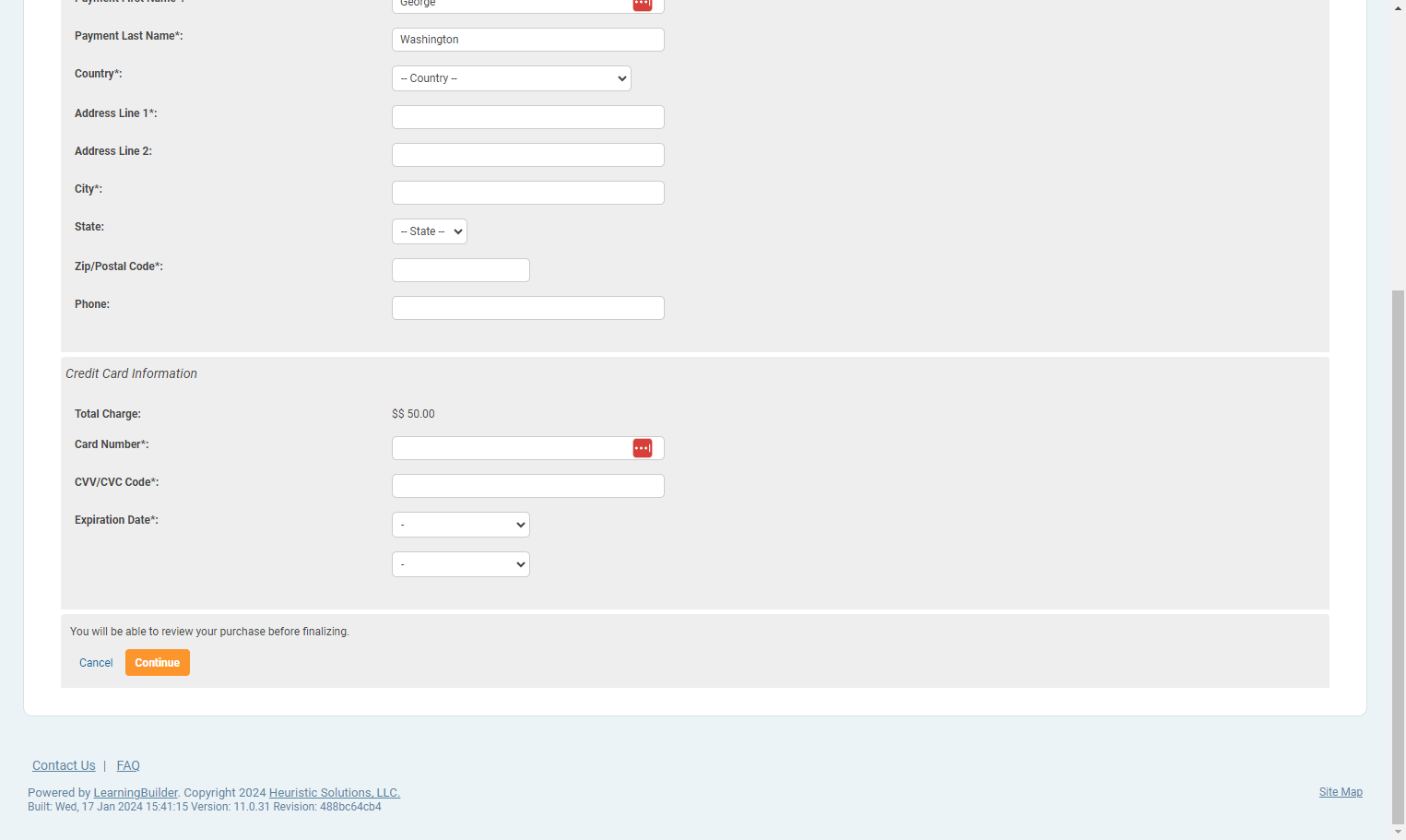 Enter your billing information and click on Check Out…