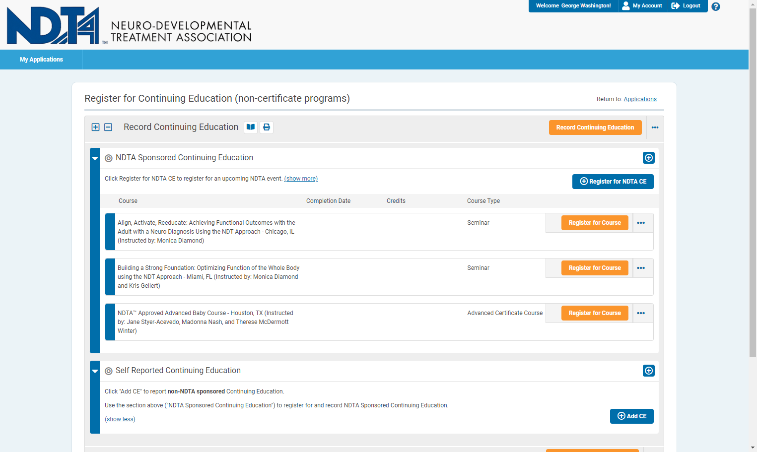 Click on Register for NDTA CE