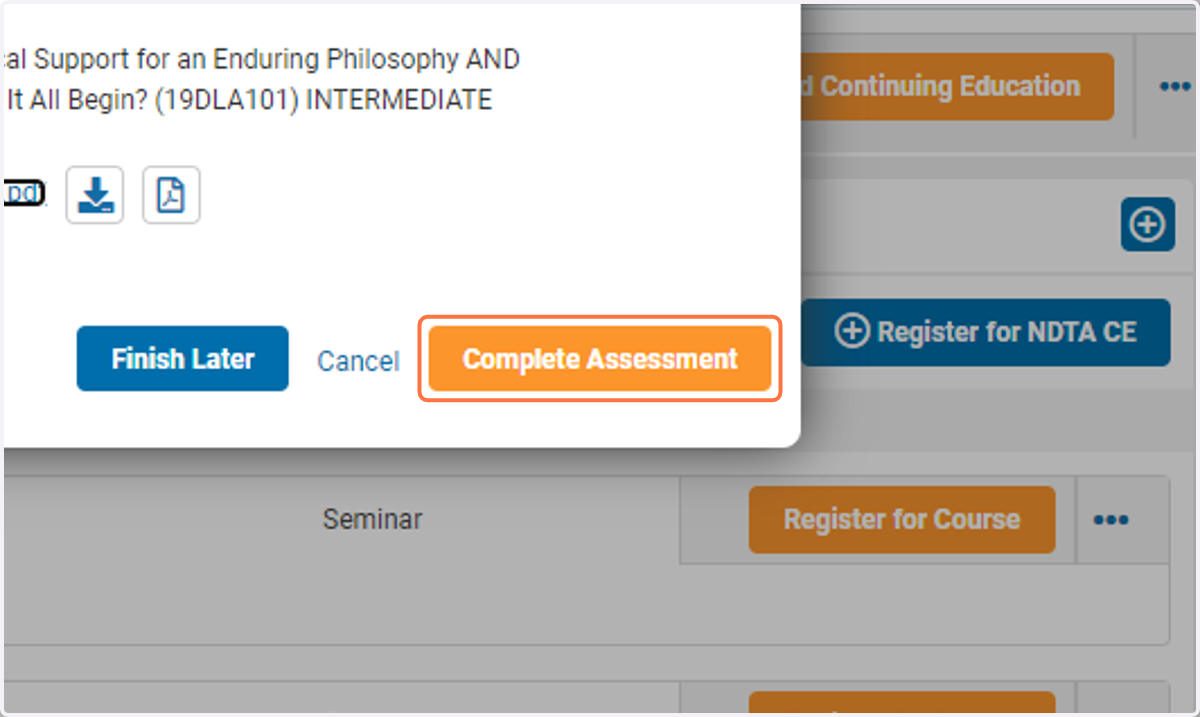 Click on Complete Assessment after completing the course