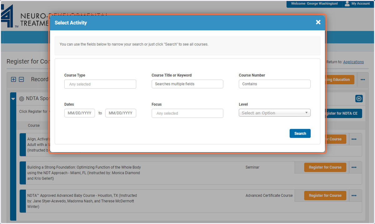 You can search for NDTA continuing education courses by a variety of criteria