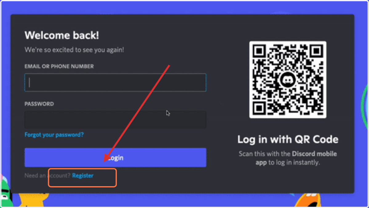 Once installed, open the app and click on register down underneath the Login button