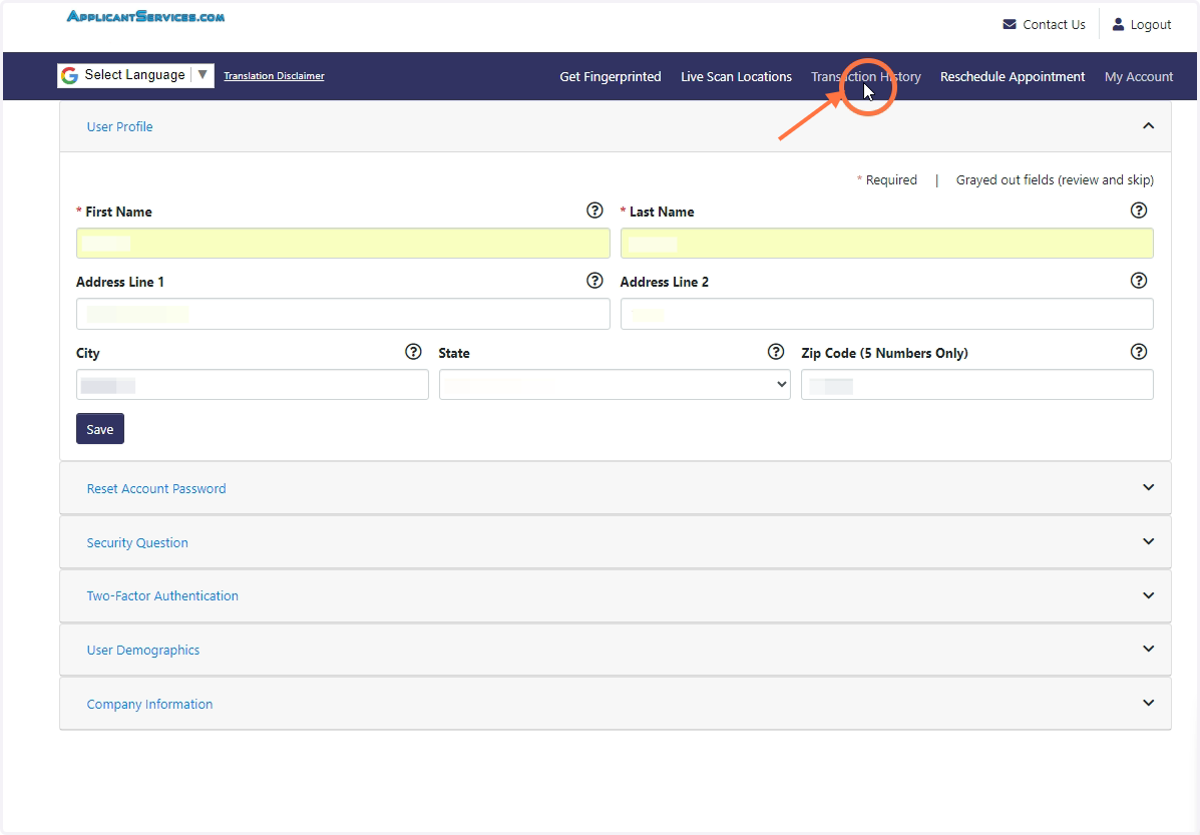 Click on Transaction History