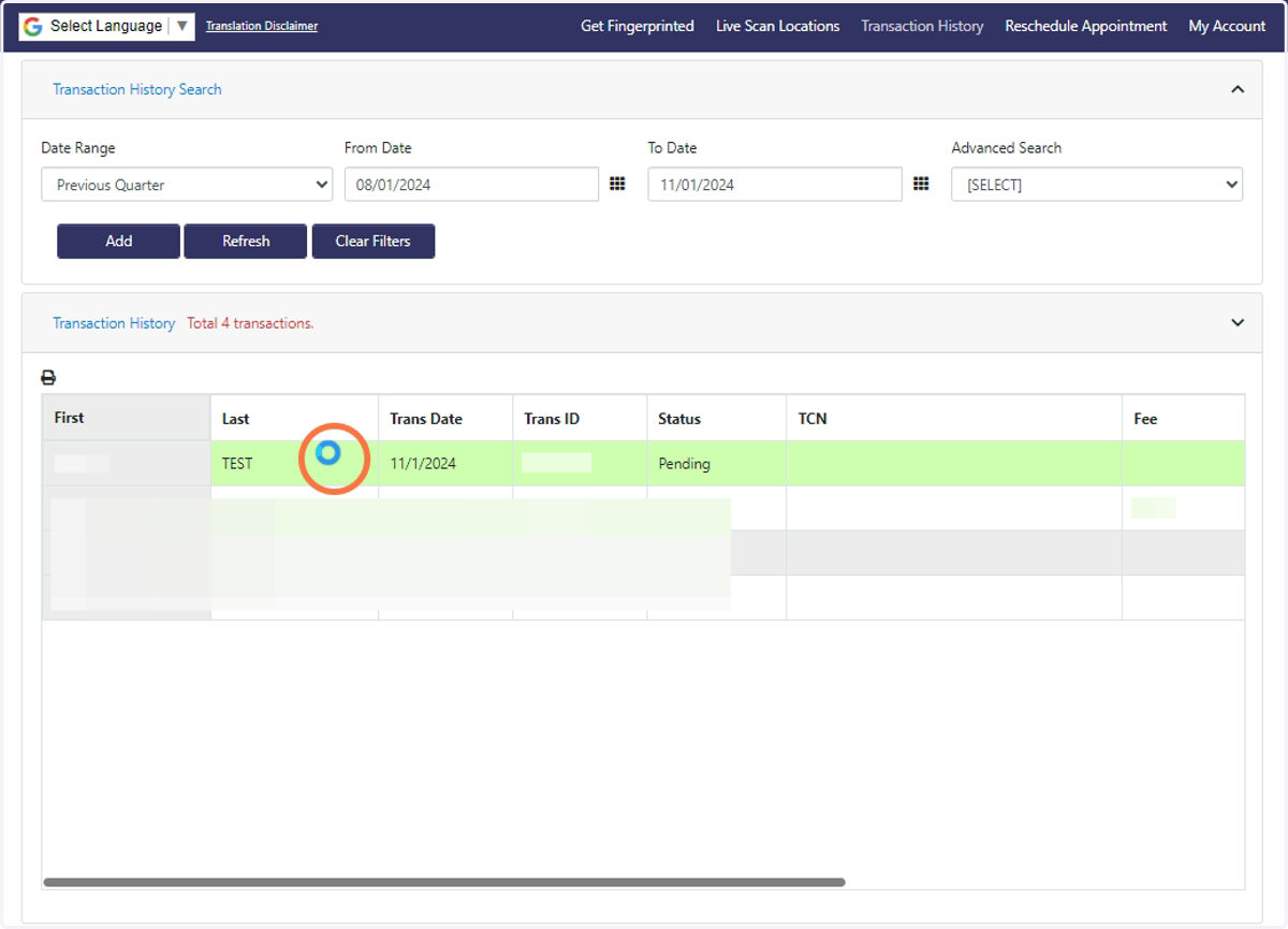 Select the transaction you wish to retrieve the Payment ID or QR code of