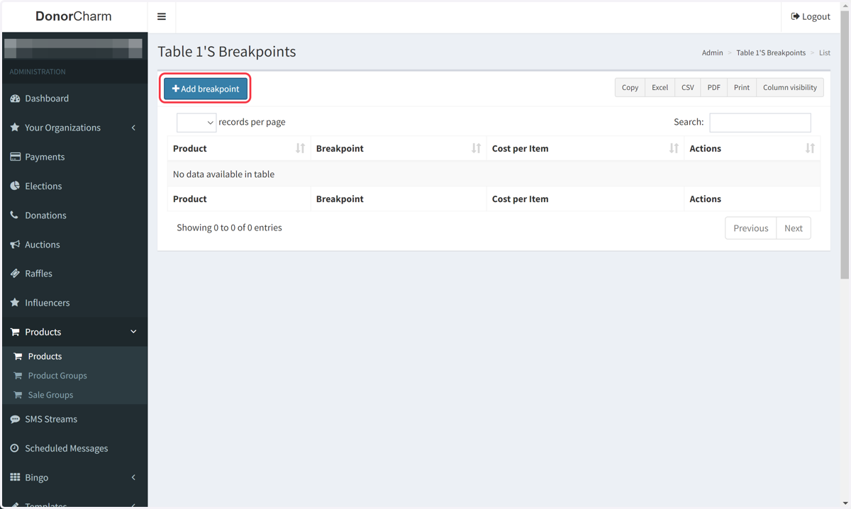 Click 'Add Breakpoint' to create a new price level.