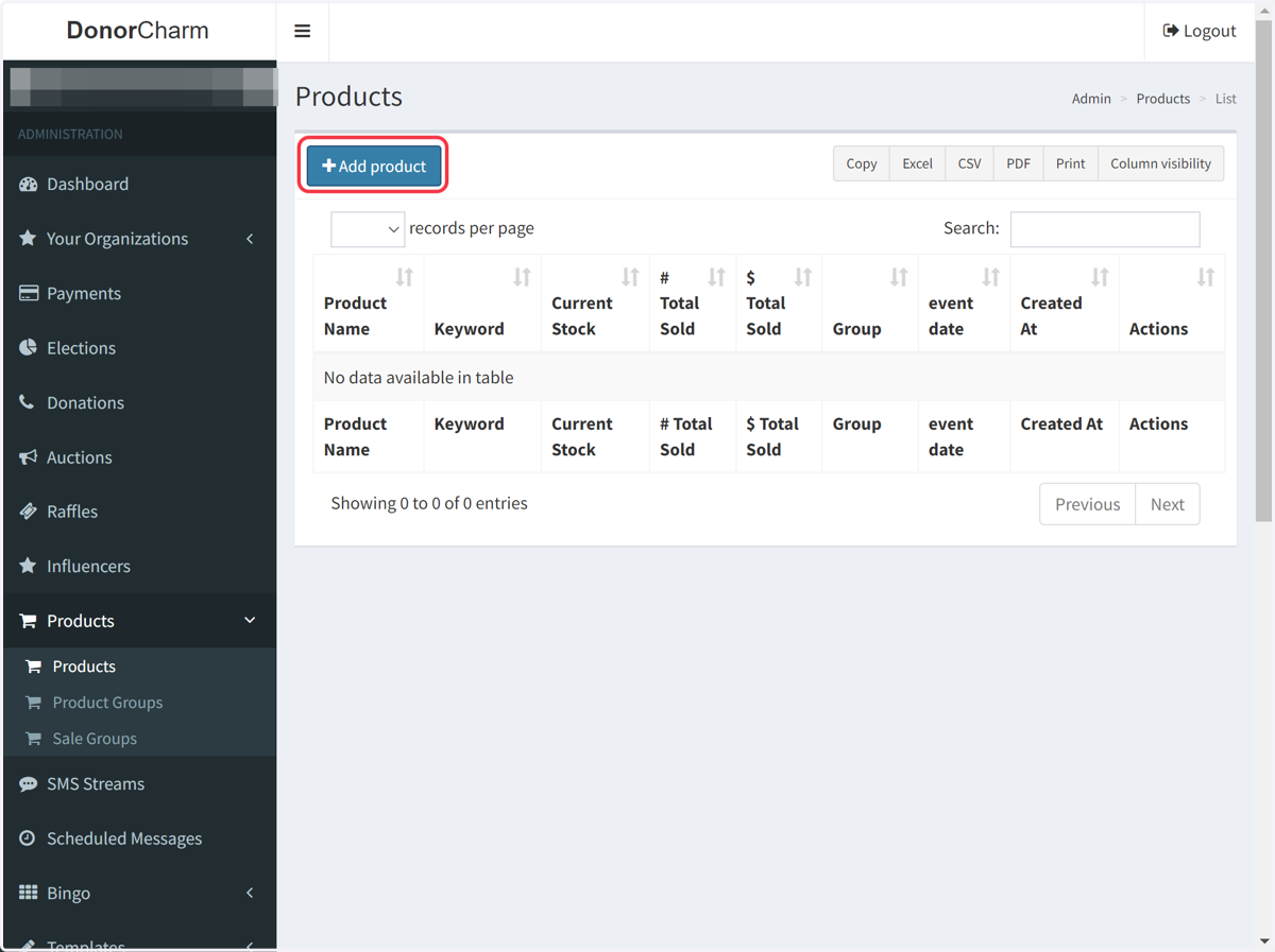 Within the Products page, you'll see a list of existing products (if any). To add a new product, click on the 'Add Product' button.