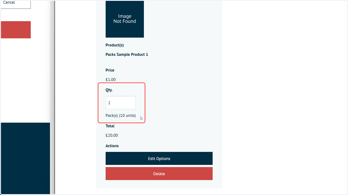 The basket will also display pack related information