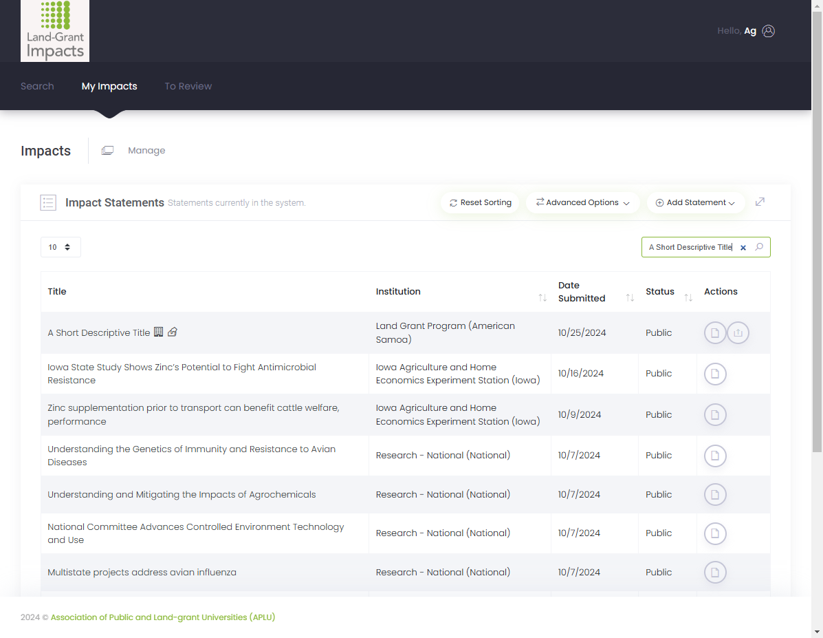 Search for your impact statement.