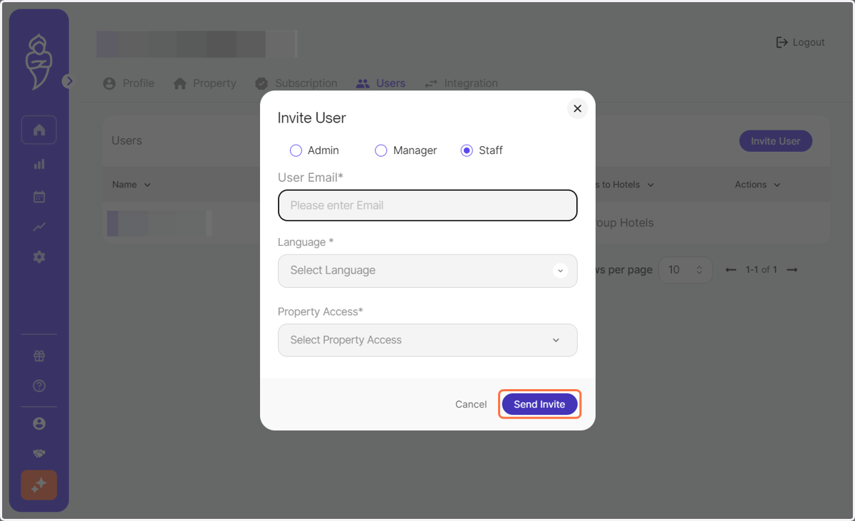 Click on Send Invite.