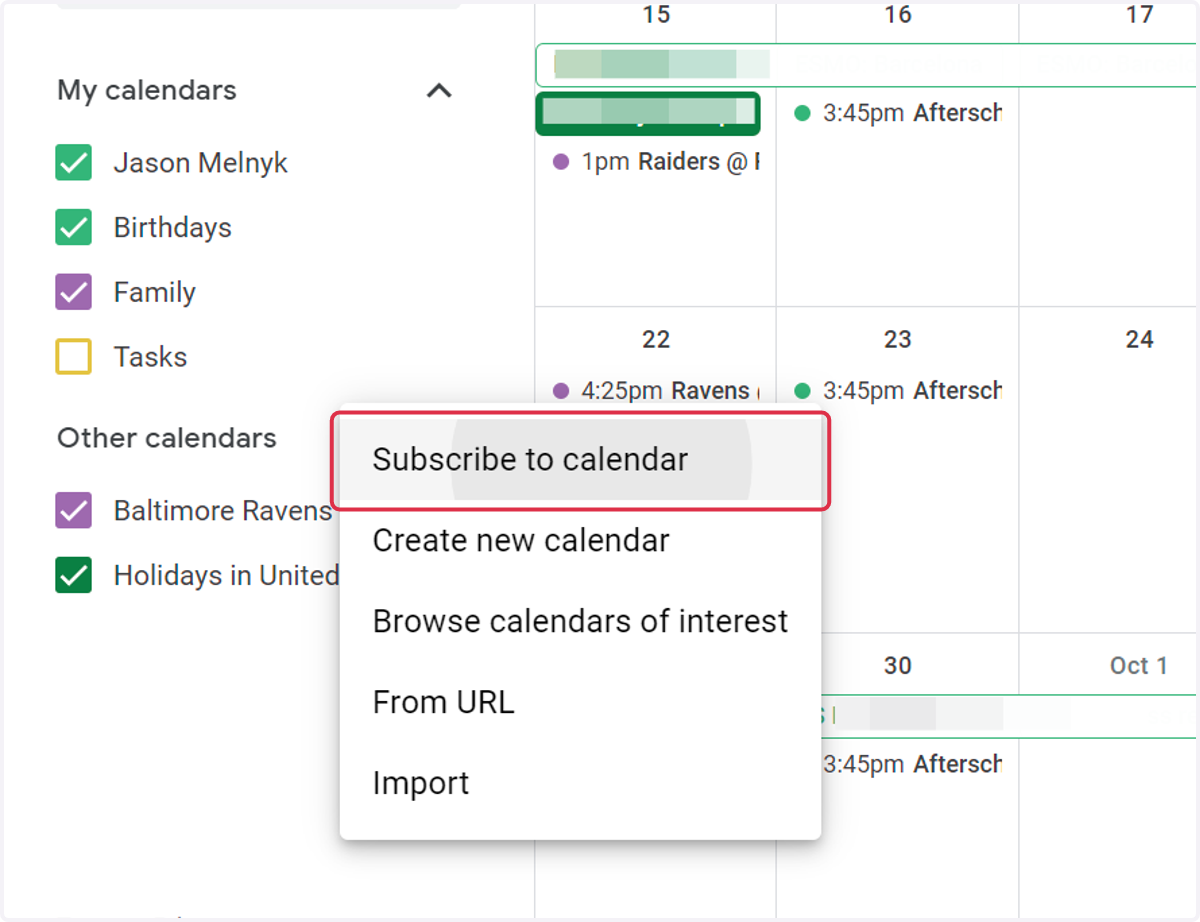 Click on Subscribe to calendar