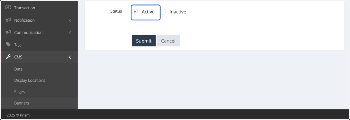 Select Active and Submit