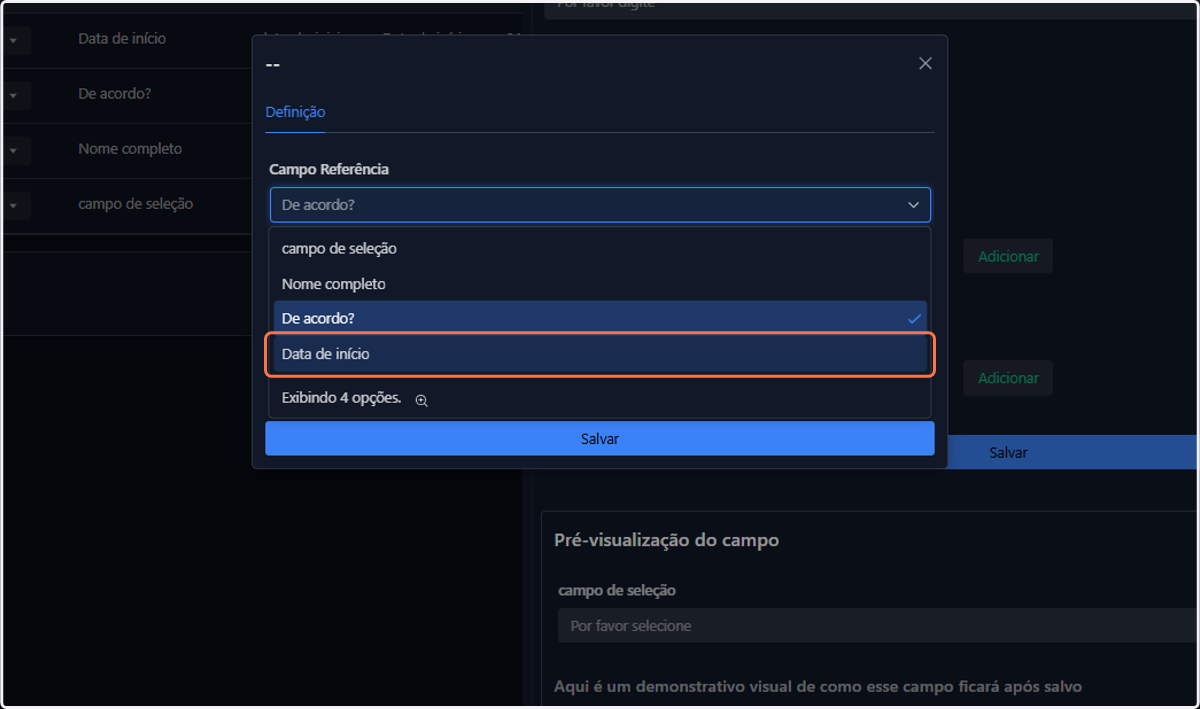 Você pode alterar o Campo Referência a qualquer momento