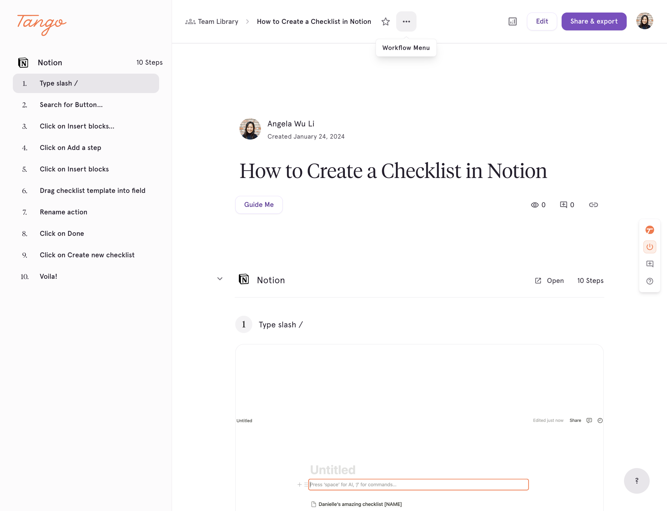 Click on Workflow Menu