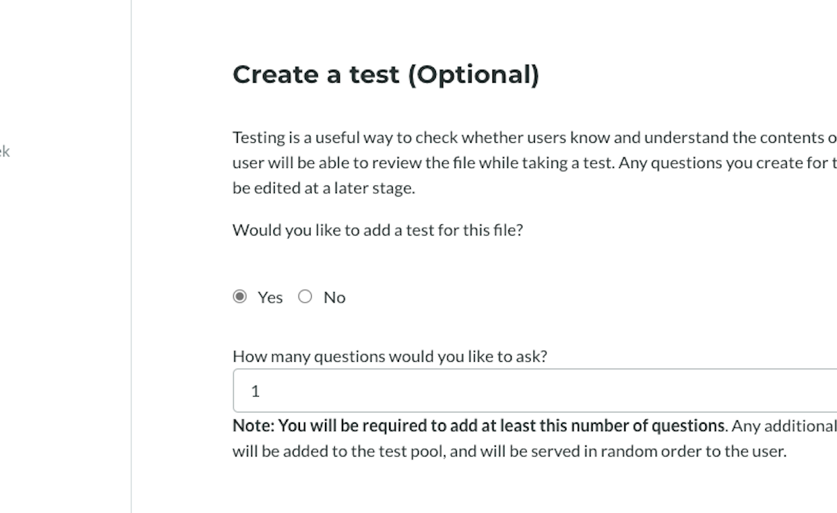 You can choose to update your test questions (if activated) on the new File version