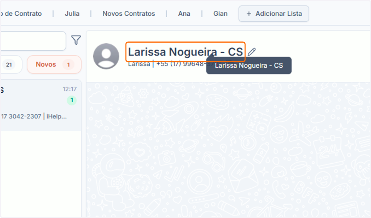 Clique em cima do nome do contato salvo