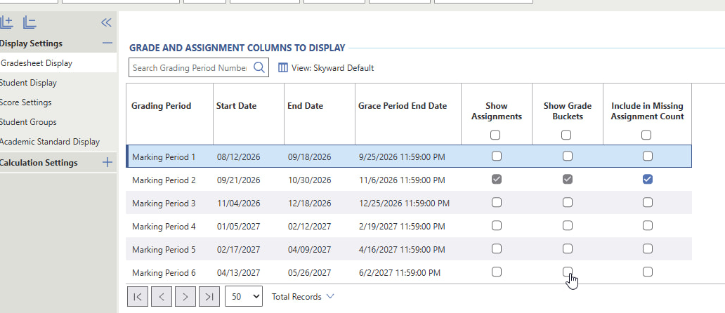 Under the Show Grade Buckets column, select the checkbox for MP6