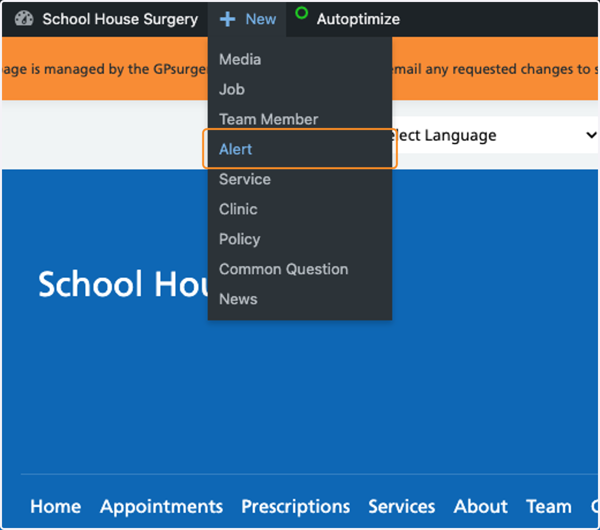 Hover your mouse over +New and select Alert