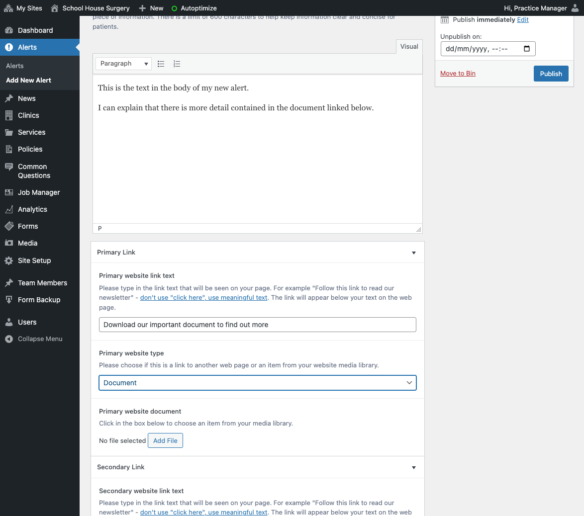 Choose the type of link from the drop down options. In this case select Document as we are adding a link to your document.
