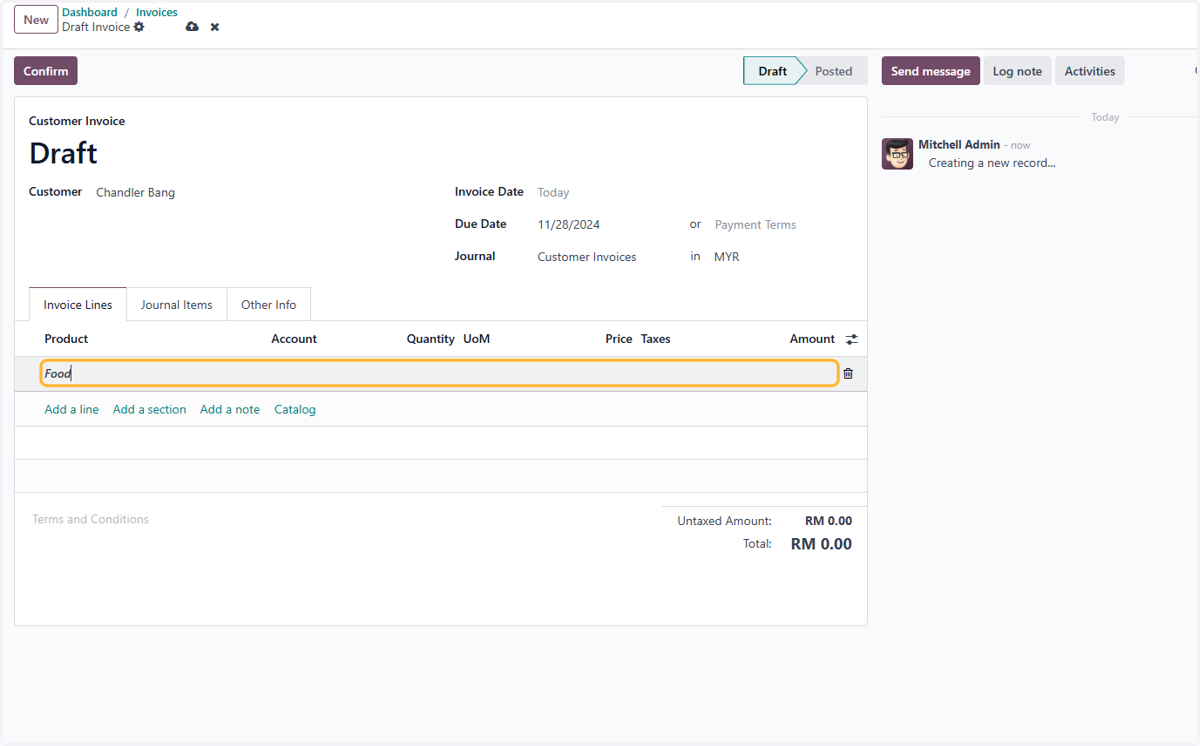 Fill in a section . For example, Food has been put as a section header.