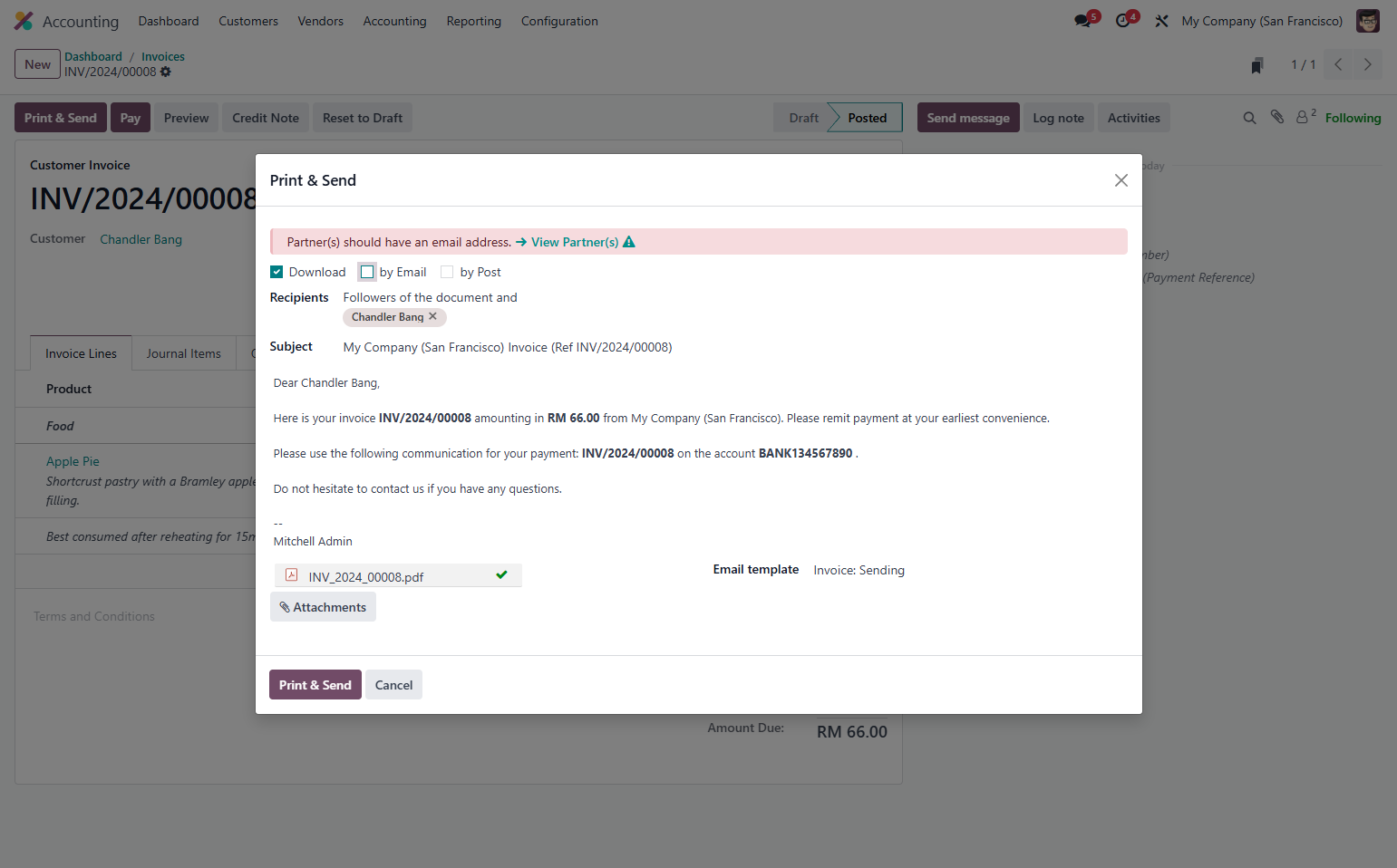 You may send invoices automatically by Email if you have the customer's email & details.