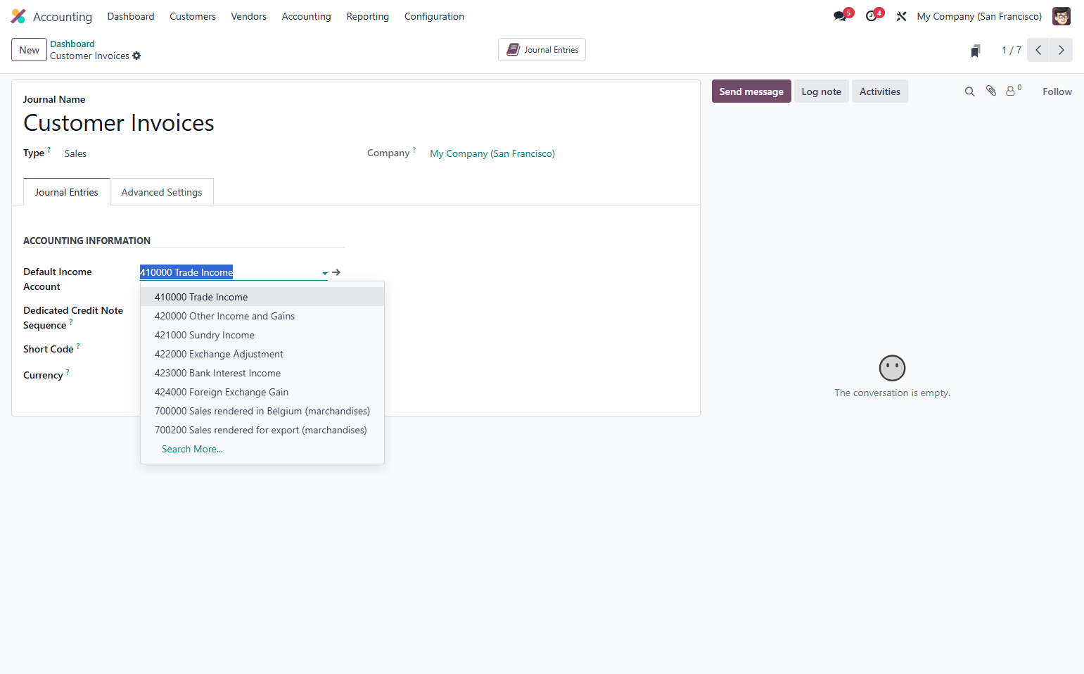 Here you can set your Default Income Account for this journal.