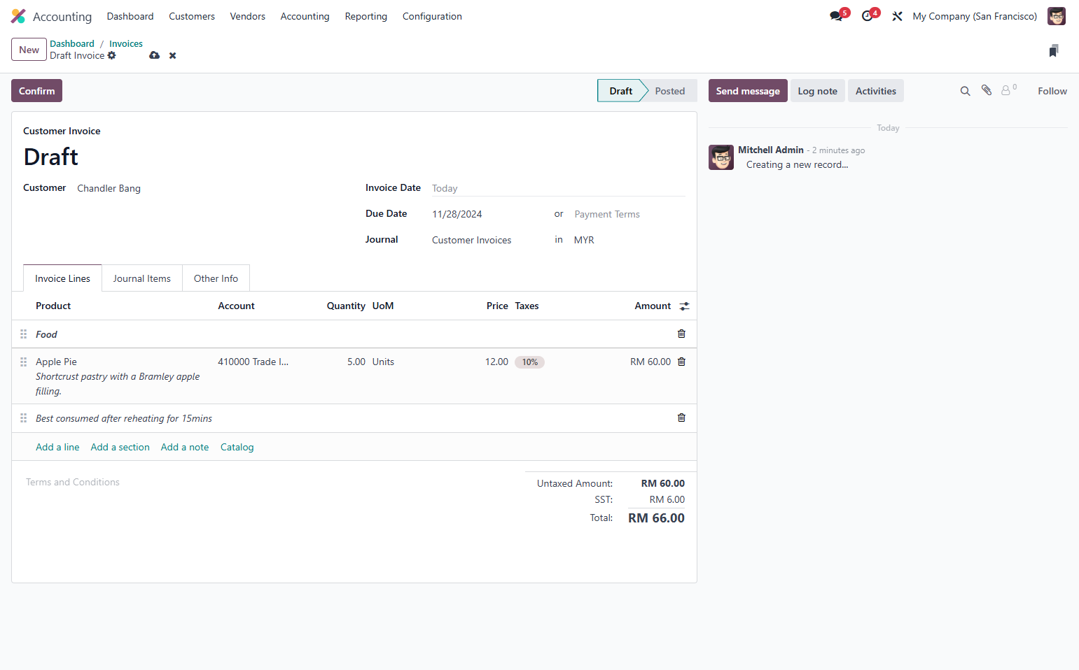 You may select an date for the invoice, if left blank will default to the current date