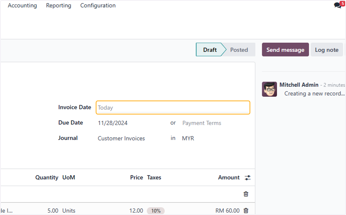You may select an date for the invoice, if left blank will default to the current date