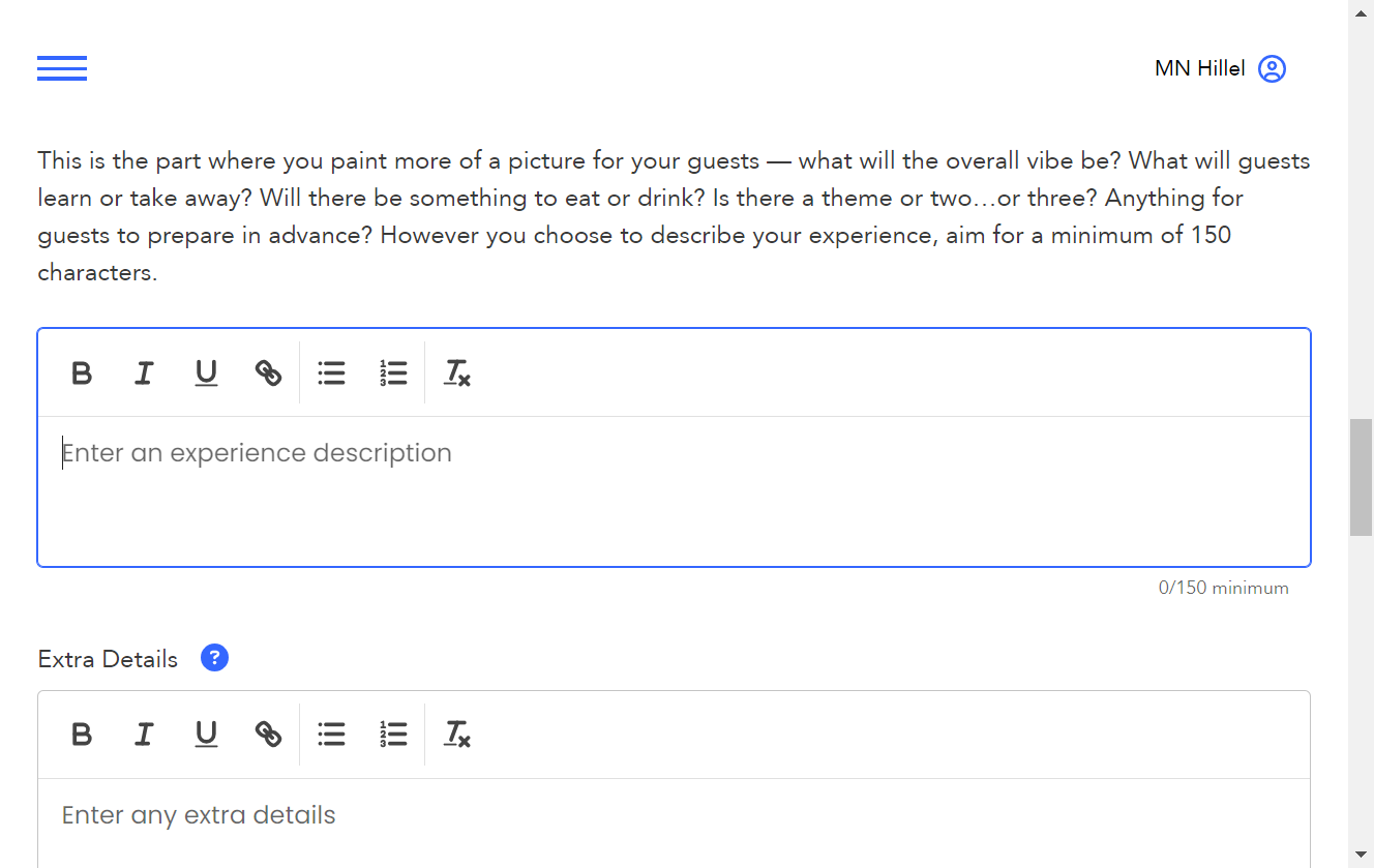 Write an experience description.