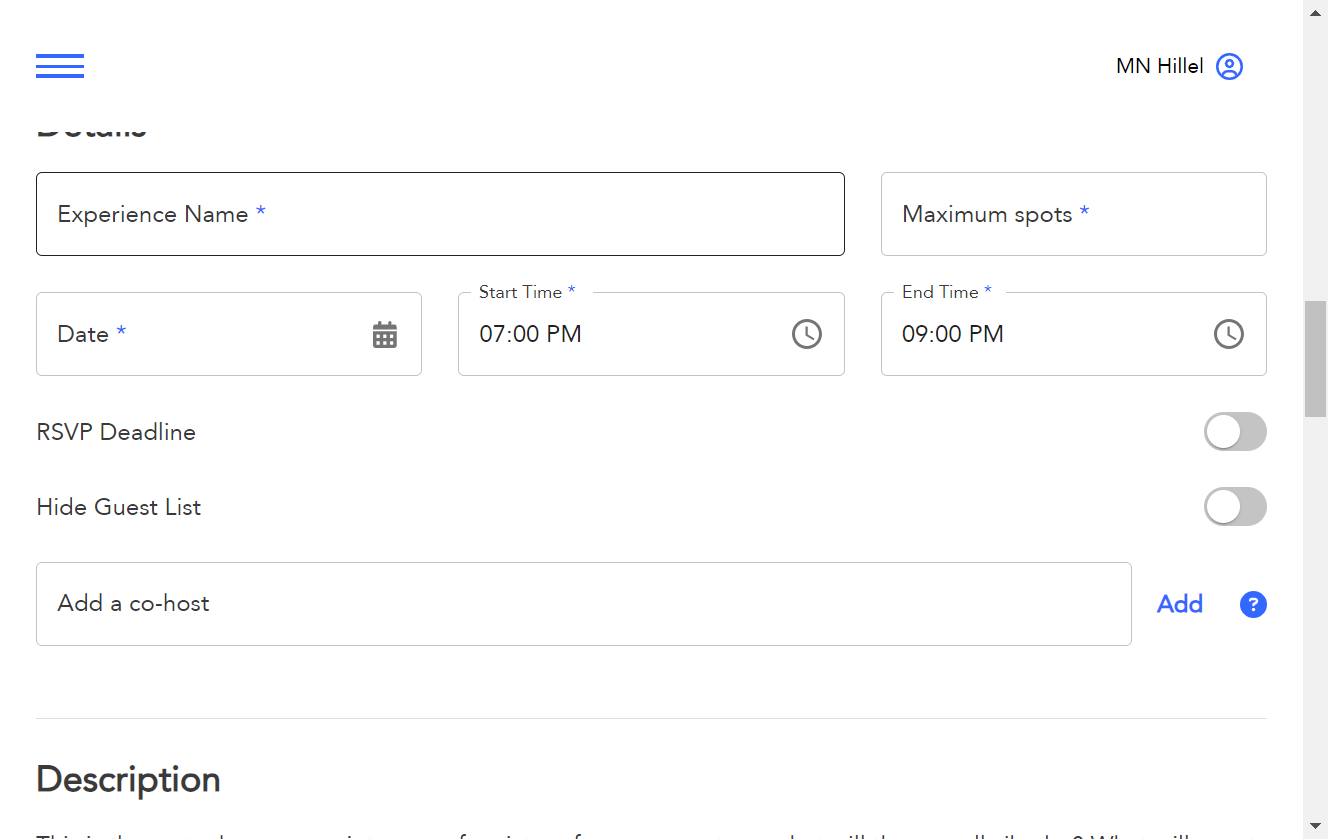 Create an Experience Name