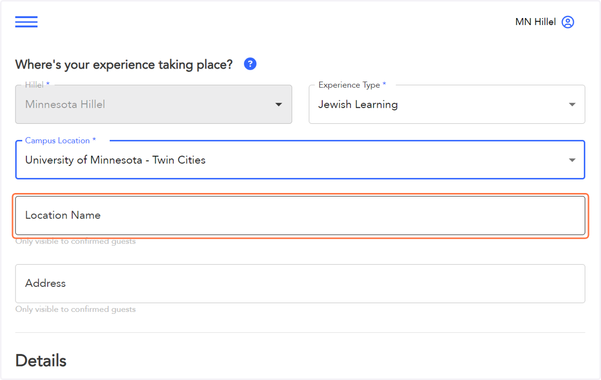 Write in the location name and the address of where the event will be hosted
