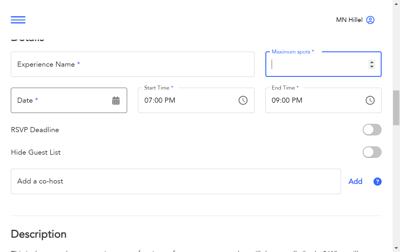 Select the date and time of your event