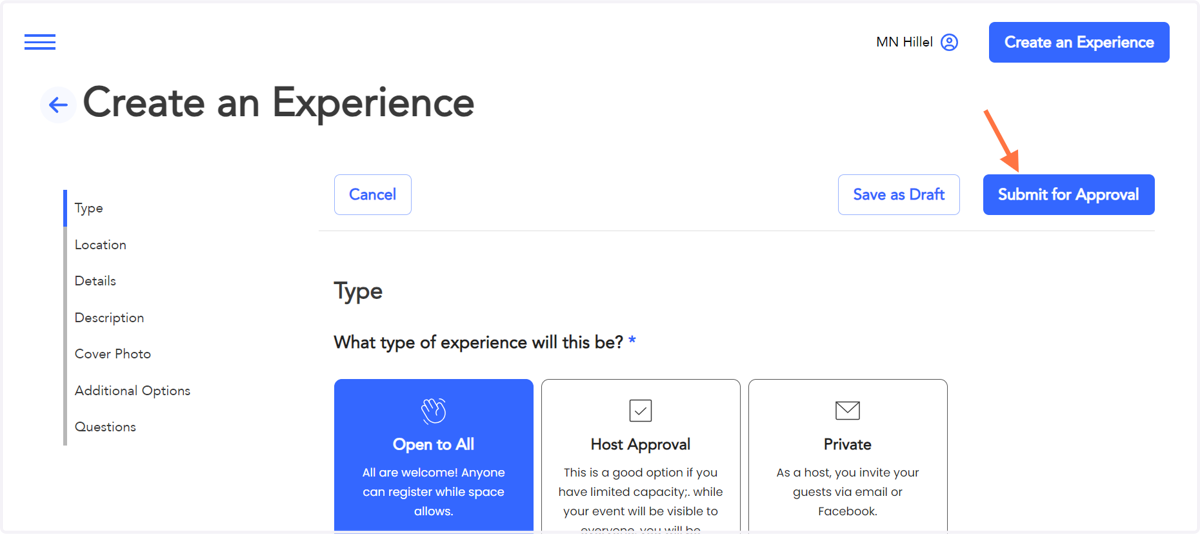 Head back to the top of the website and hit "Submit for Approval"