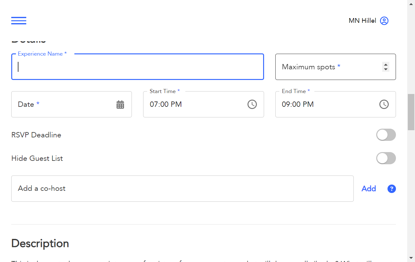 Select the Maximum number of spots for your event