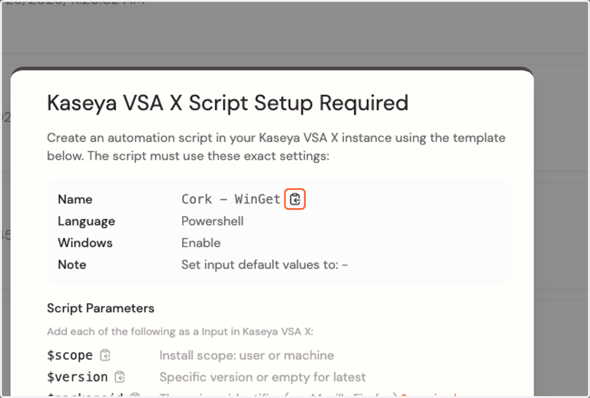 Click on Copy Script name