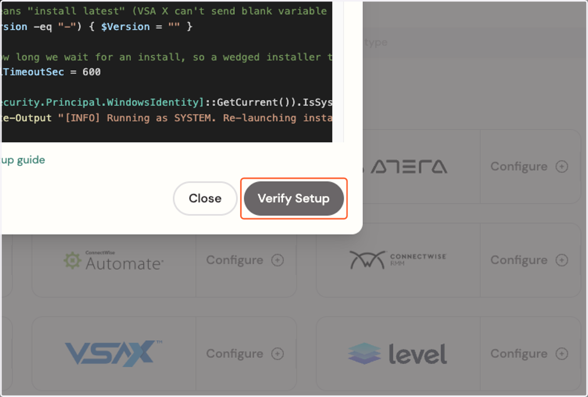 Click on Verify Setup