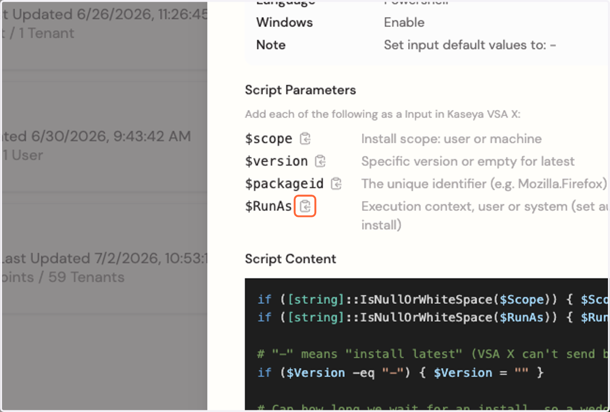 Click on Copy Variable